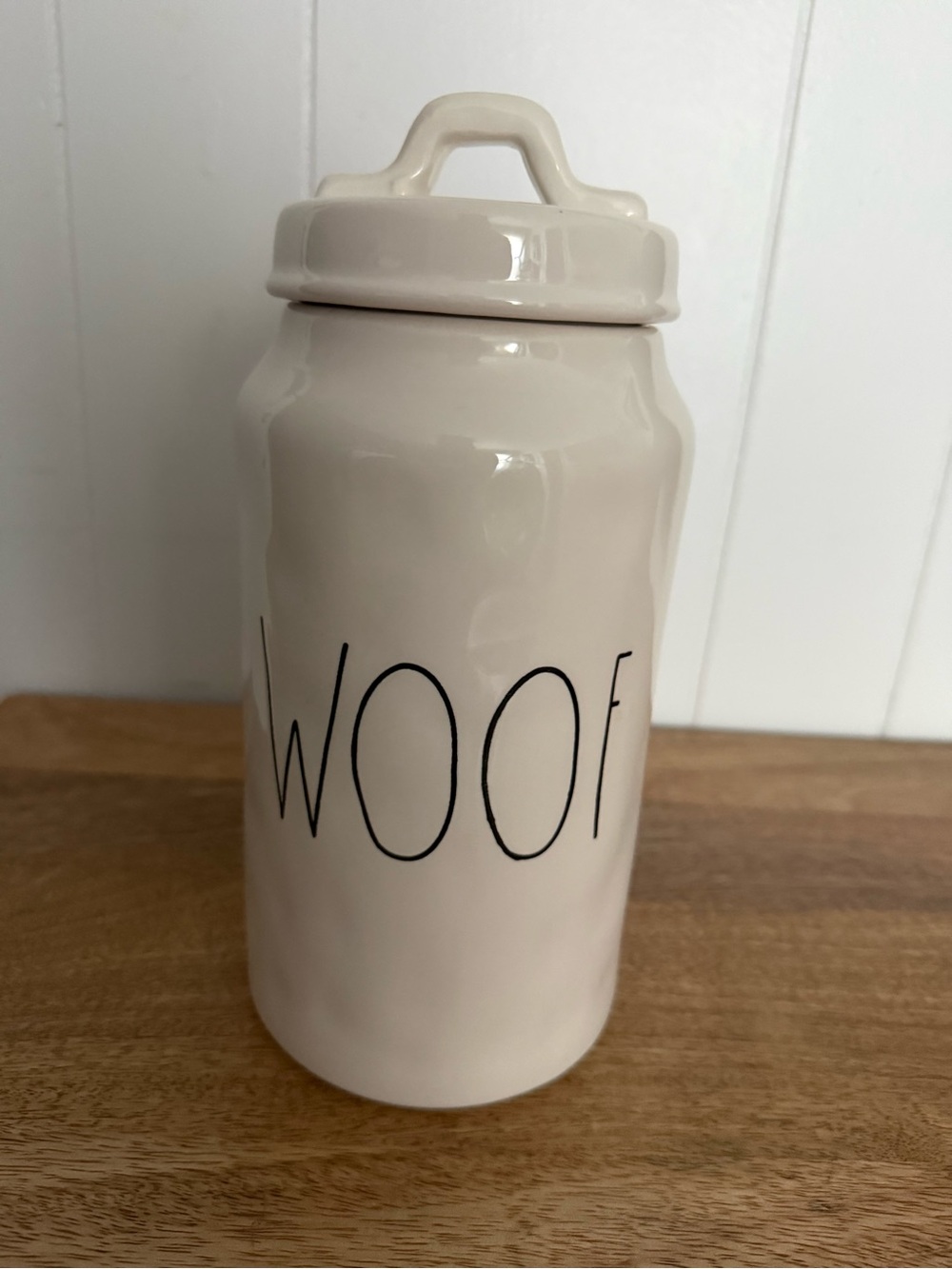 Rae DunnCeramic 'WOOF' Treat Jar in Cream